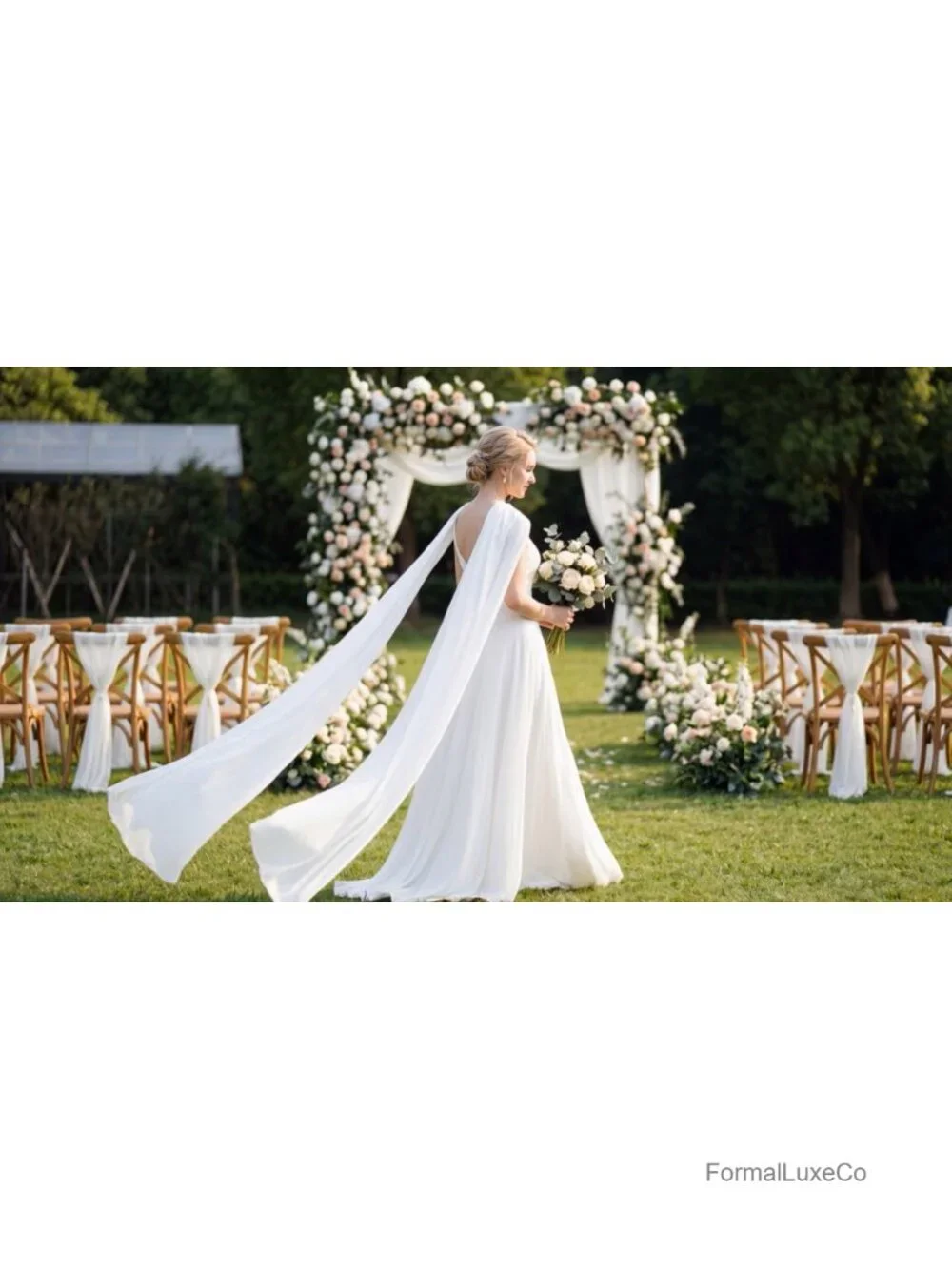 Satin Bridal Neck Scarf Detachable Flowing Shawl Wedding Accessory